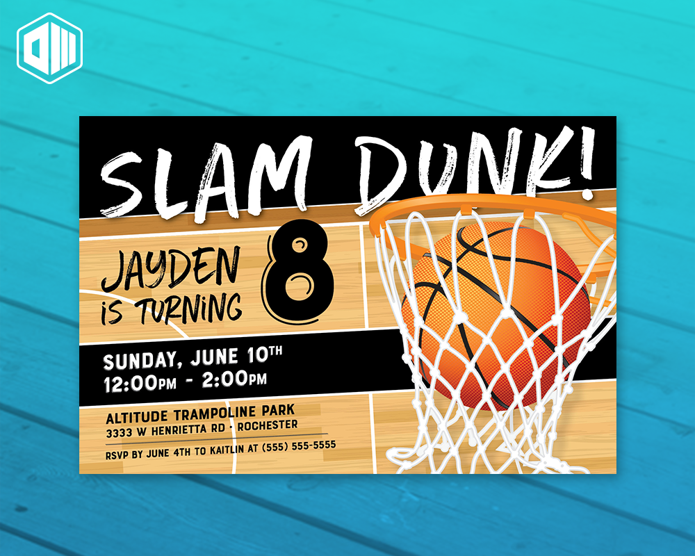 Slam Dunk Basketball Themed Birthday Invitation The DW Studio